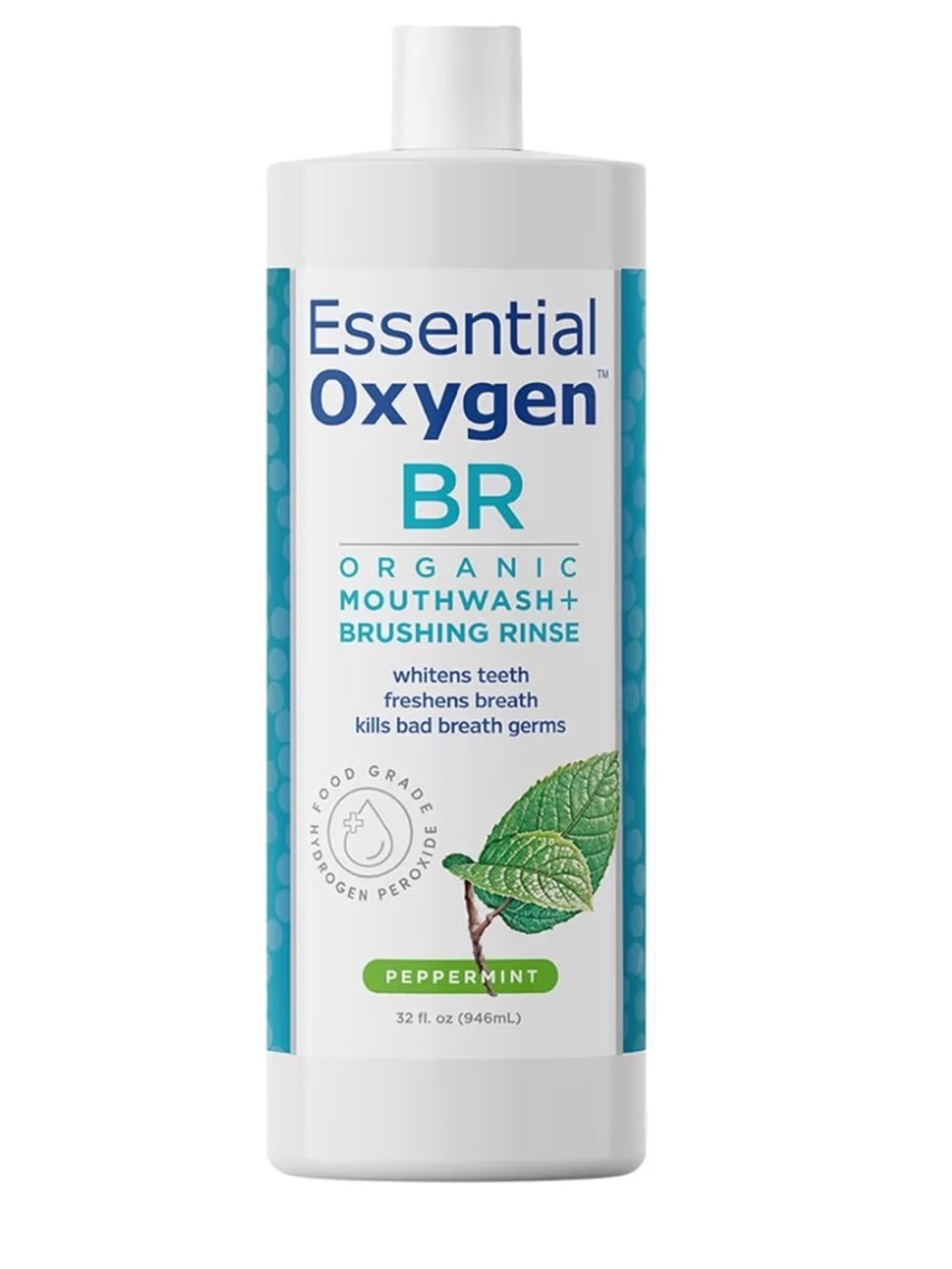Essential Oxygen BR Organic Peppermint Mouthwash + Brushing Rinse 32oz